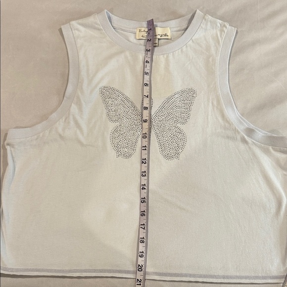 Vintage Havana Muscle Tee Top Oversized Blue With Rhinestone Butterfly Design - Picture 9 of 12